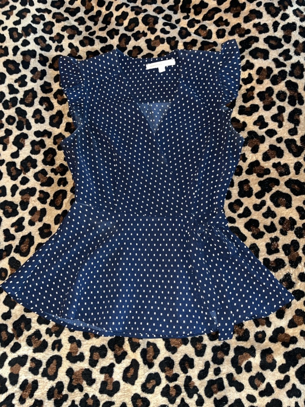 Navy Polka Dot Peplum Blouse - Women's